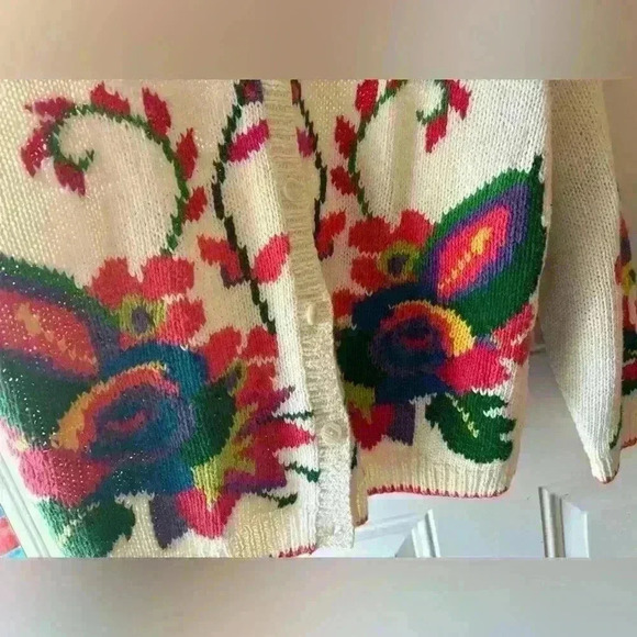 Vintage Cape Isle Knitters Floral Cardigan Sweater Handmade size m - Picture 3 of 7